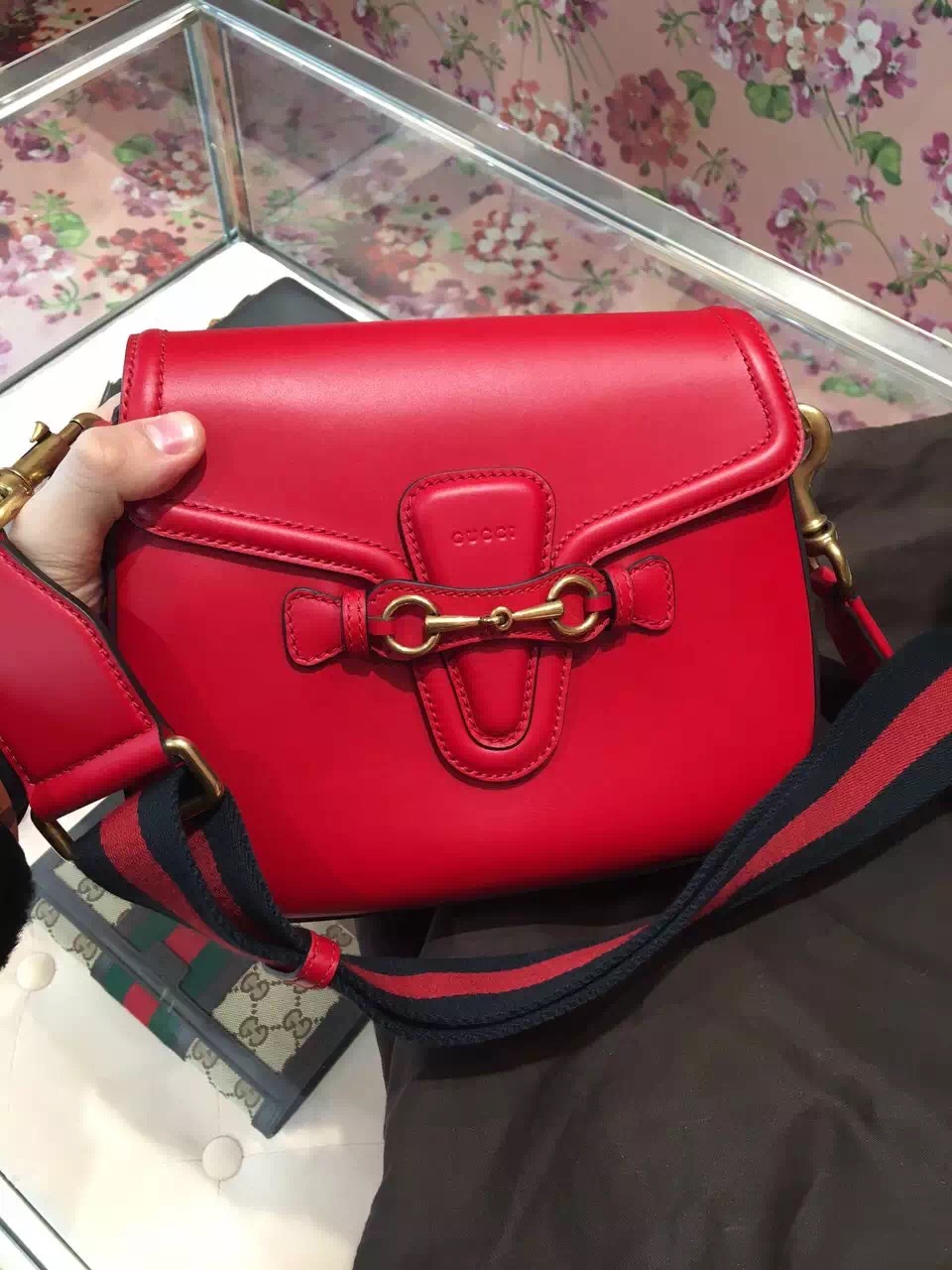 Gucci Lady Web Leather Shoulder Bag 380574 BZ72T 6473 Red